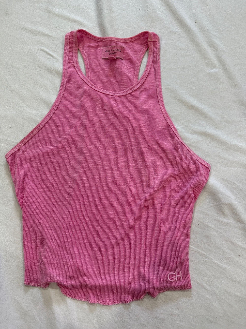 Gilly Hicks Hot Pink Ribbed Racerback Crop Tank